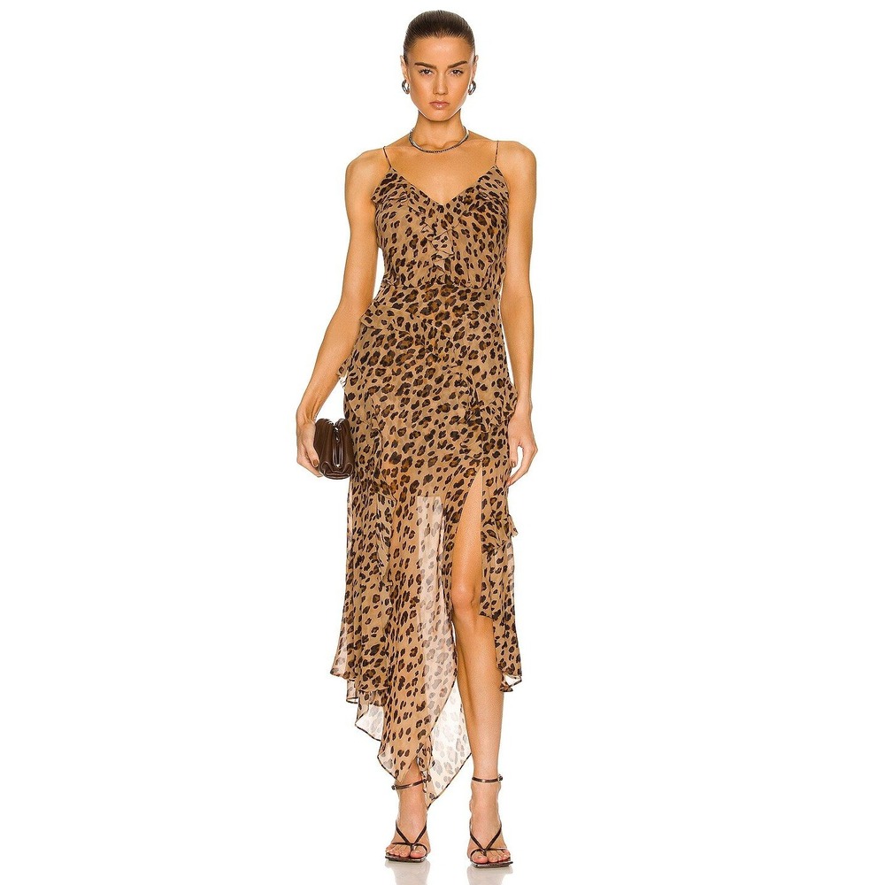 Veronica Beard‎ Avenel Leopard Print Silk Ruffle Midi Slip Dress Size 4